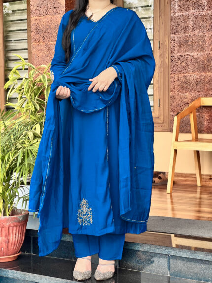 Royal Blue mulchanderi designer suit