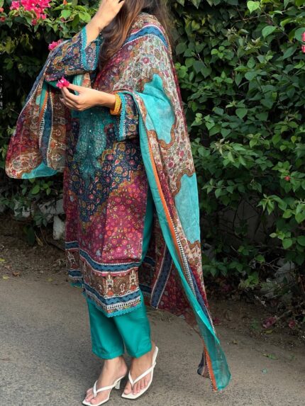 Turquoise Heritage Bloom Pakistani Suit