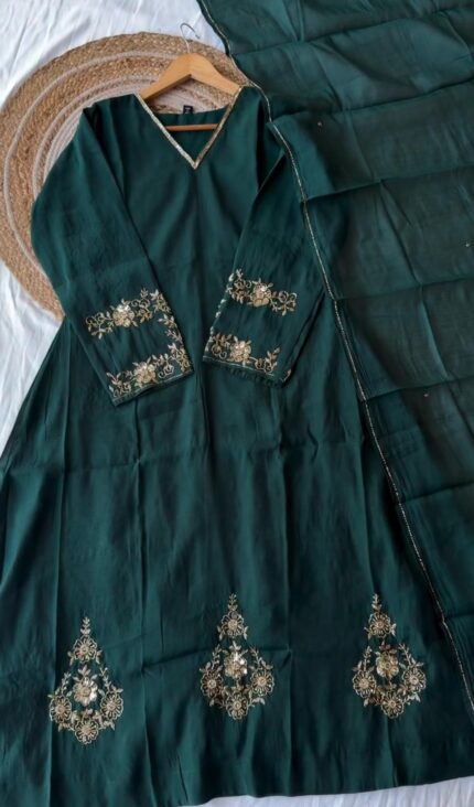 Bottle Green mulchanderi designer suit
