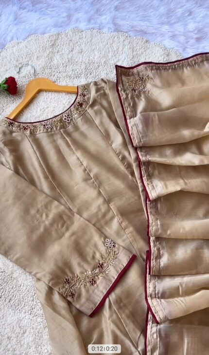 Cream mulchanderi designer suit