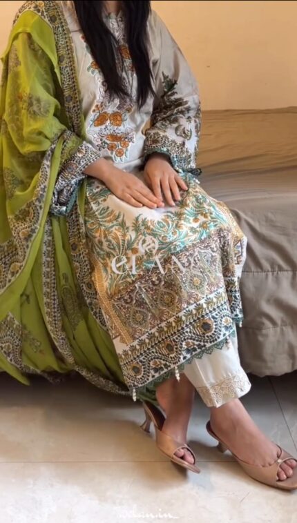Olive mist pakistani lawn