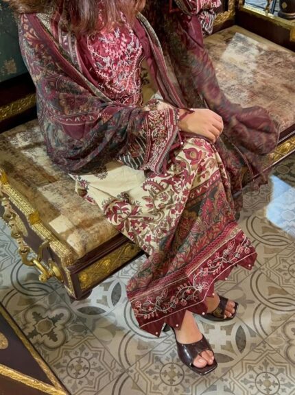 Maroon heritage pakistani lawn