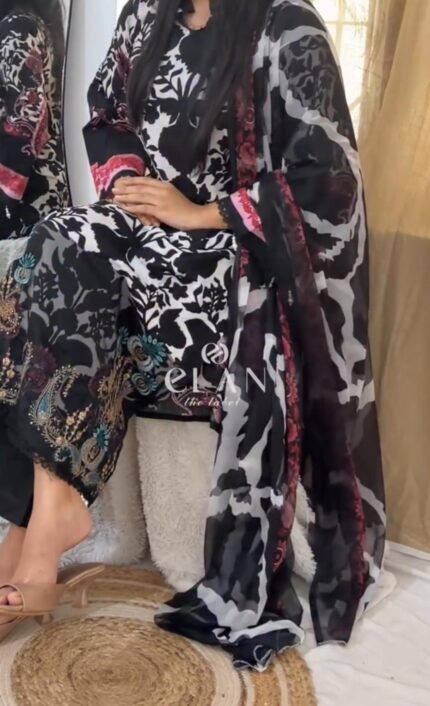 Black Flora Printed Suit