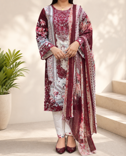 Gulnar maroon lawn suit